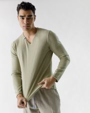 KHAKI MEN'S V-NECK SWEATER