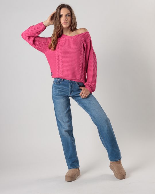 RÓZSASZÍN NŐI KÖTÖTT PULÓVER 2D24FW6511LS1101