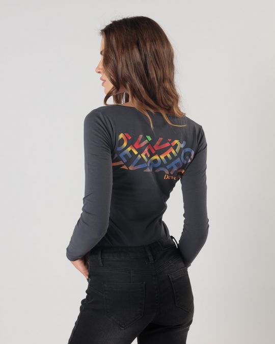 GREY WOMEN'S LONG-SLEEVED T-SHIRT 2D24FW4536LS0205