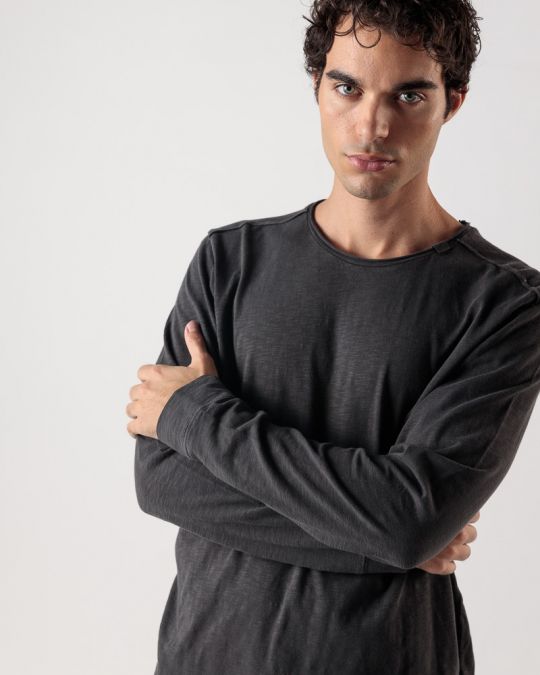 BLACK MEN'S LONG-SLEEVED T-SHIRT 1D24FW4010LS3806