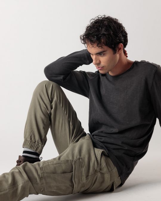 BLACK MEN'S LONG-SLEEVED T-SHIRT 1D24FW4010LS3806