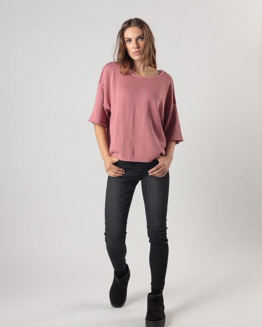 RÓZSASZÍN NŐI RÖVID UJJÚ KÖTÖTT PULÓVER 2D24FW6525SS1124