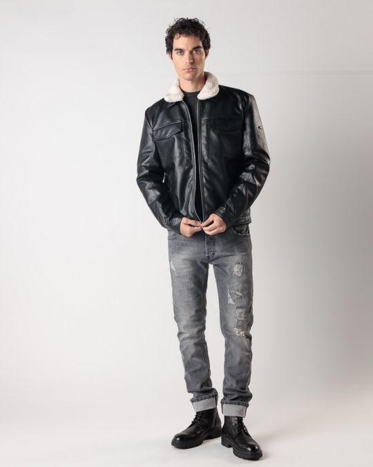 FEKETE FÉRFI VEGÁN BŐR KABÁT 1D24FW3019KA9000