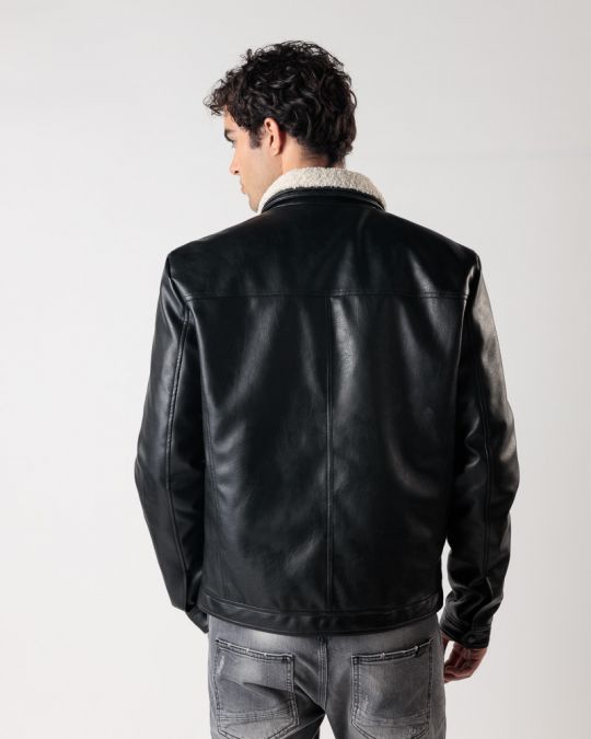 FEKETE FÉRFI VEGÁN BŐR KABÁT 1D24FW3019KA9000