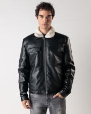 FEKETE FÉRFI VEGÁN BŐR KABÁT