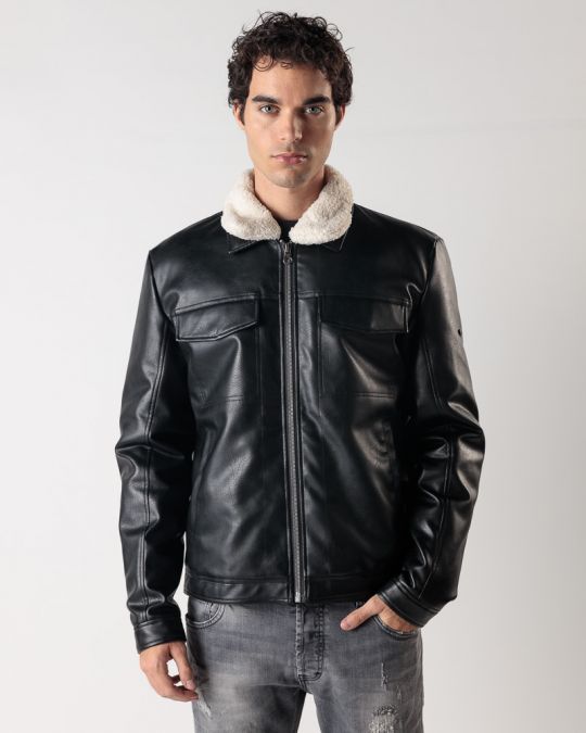 FEKETE FÉRFI VEGÁN BŐR KABÁT 1D24FW3019KA9000