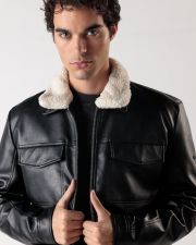 FEKETE FÉRFI VEGÁN BŐR KABÁT