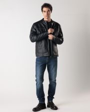 FEKETE FÉRFI VEGÁN BŐR KABÁT