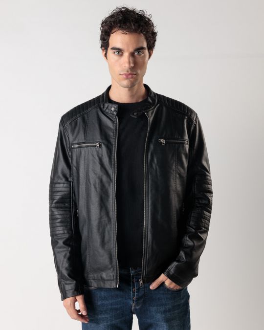 FEKETE FÉRFI VEGÁN BŐR KABÁT 1D24FW3023KA9000