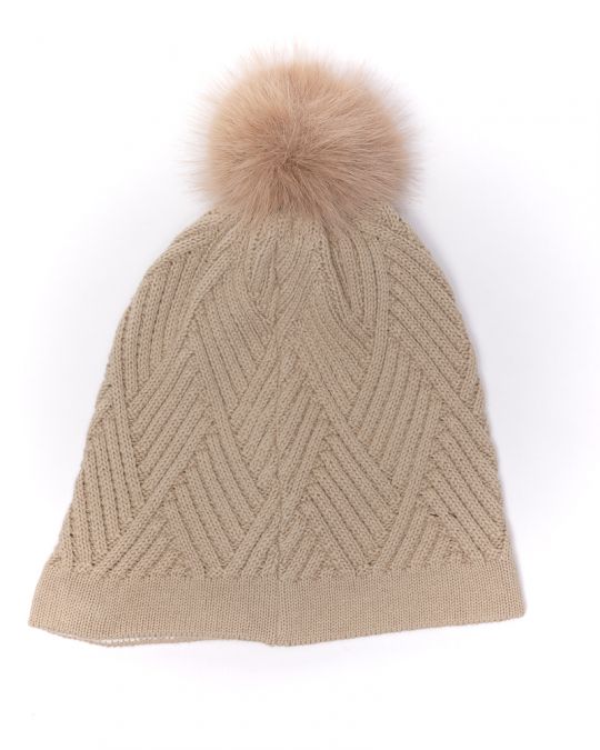 BEIGE WOMEN'S KNITTED HAT 2D24FW8505HA1101