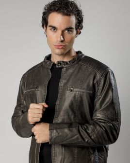 SZÜRKE FÉRFI VEGÁN BŐR KABÁT 1D24FW3023KA9000