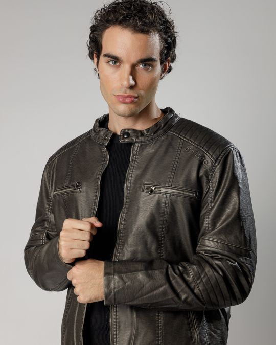 SZÜRKE FÉRFI VEGÁN BŐR KABÁT 1D24FW3023KA9000