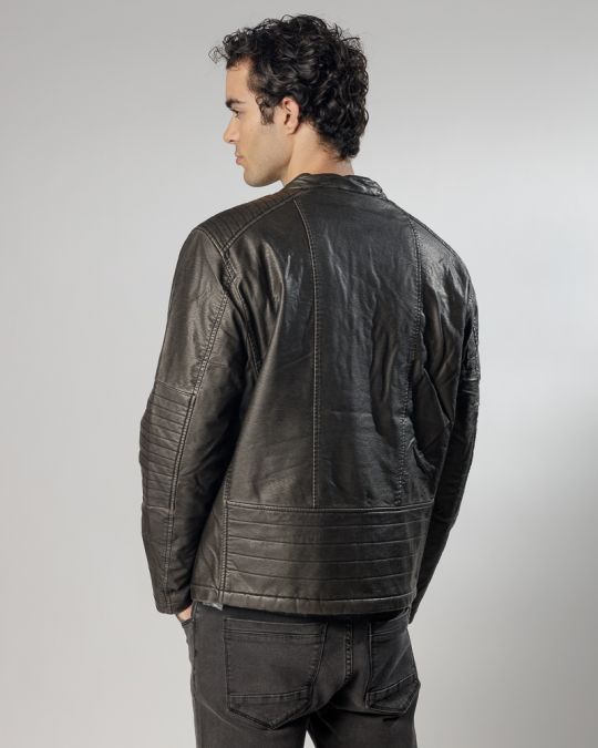 SZÜRKE FÉRFI VEGÁN BŐR KABÁT 1D24FW3023KA9000