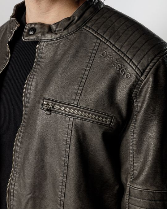 SZÜRKE FÉRFI VEGÁN BŐR KABÁT 1D24FW3023KA9000