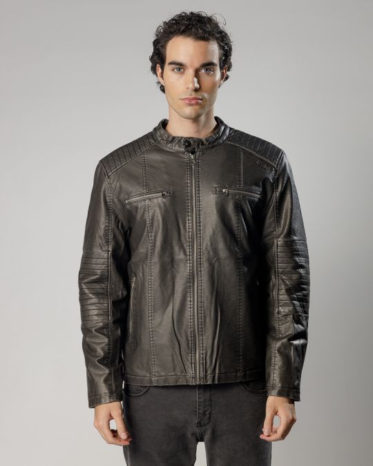 SZÜRKE FÉRFI VEGÁN BŐR KABÁT 1D24FW3023KA9000