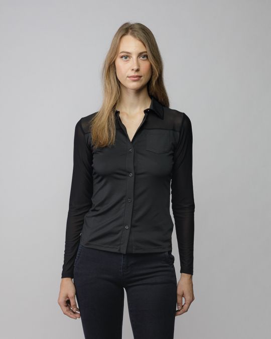 BLACK WOMEN'S SHIRT WITH TRANSPARENT SLEEVES 2D25FW5501LS0201