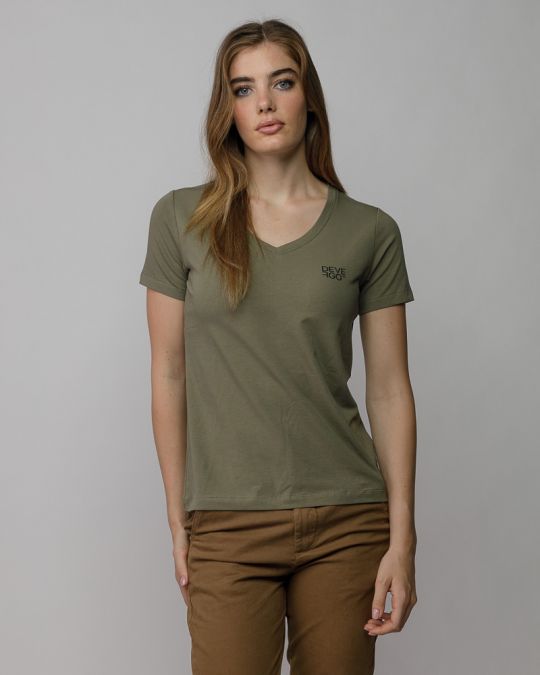 KHAKI NŐI V-NYAKÚ RÖVID UJJÚ PÓLÓ 2D25FW4514SS0205