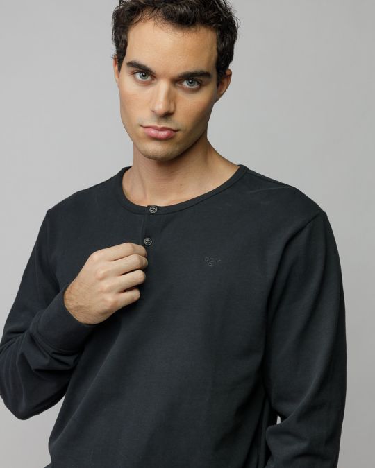 FEKETE FÉRFI HOSSZÚ UJJÚ GOMBOS PÓLÓ 1D25FW4006LS0104