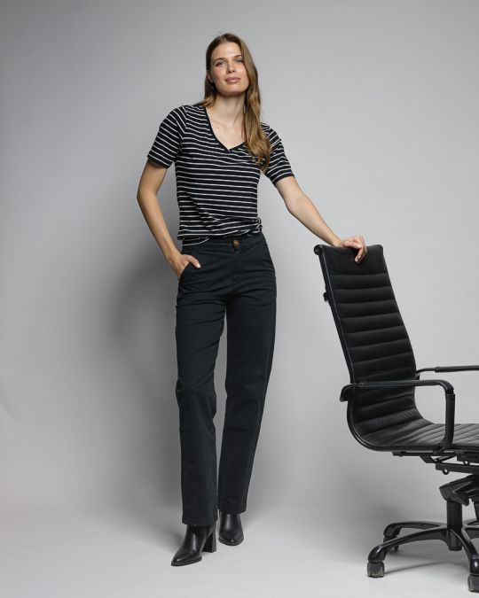 FEKETE NŐI RÖVID UJJÚ CSÍKOS PÓLÓ 2D25FW4513SS0205