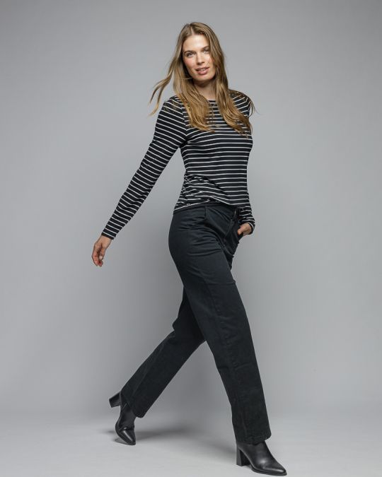 FEKETE NŐI HOSSZÚ UJJÚ CSÍKOS PÓLÓ 2D25FW4534LS0205