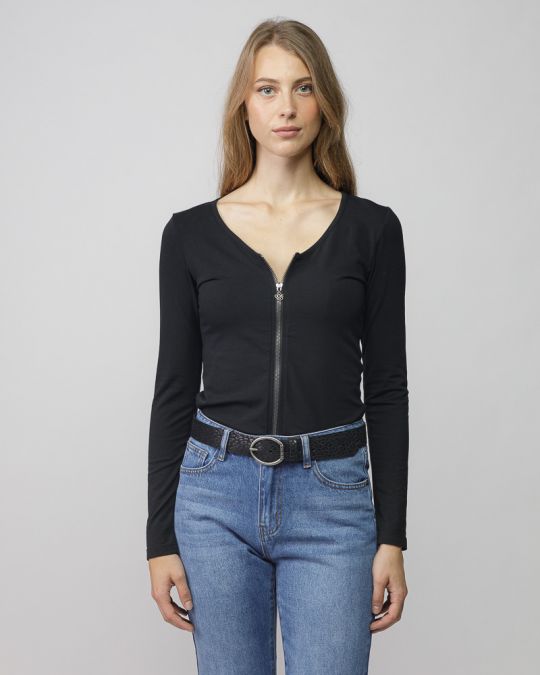 FEKETE NŐI HOSSZÚ UJJÚ CIPZÁRAS PÓLÓ 2D25FW4541LS0204