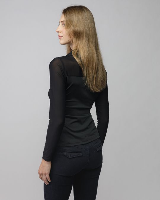 BLACK WOMEN'S SHIRT WITH TRANSPARENT SLEEVES 2D25FW5501LS0201