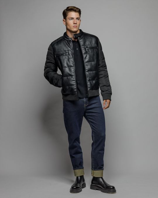 FEKETE FÉRFI VEGÁN BŐR KABÁT 1D25FW3022KA9000