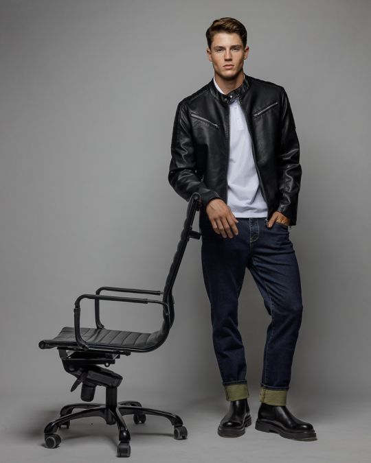 FEKETE FÉRFI VEGÁN BŐR KABÁT 1D25FW3021KA9000