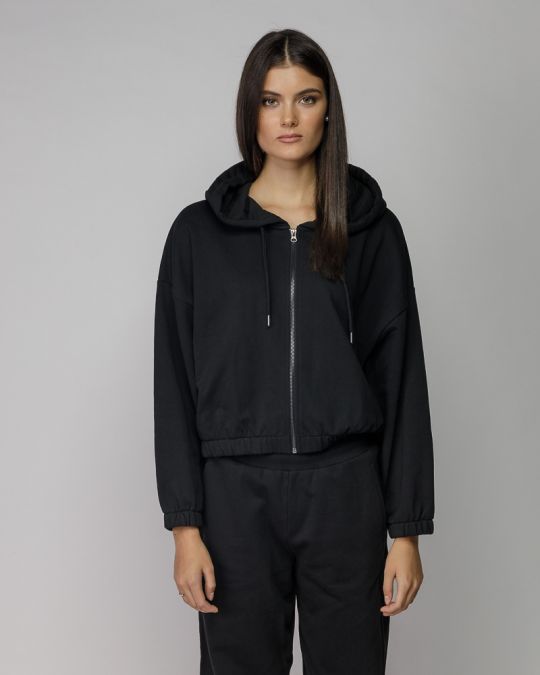 FEKETE NŐI KAPUCNIS CIPZÁRAS PULÓVER 2D25FW4590KA0705