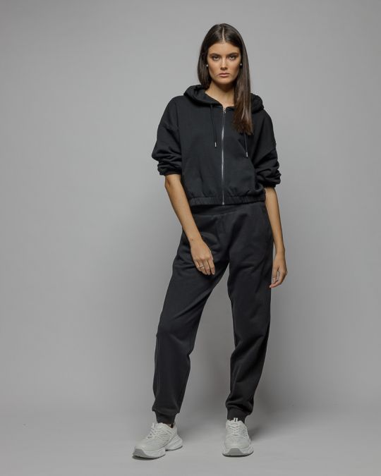 FEKETE NŐI KAPUCNIS CIPZÁRAS PULÓVER 2D25FW4590KA0705