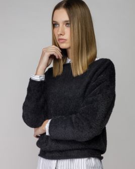 FEKETE NŐI BOLYHOS KÖTÖTT PULÓVER 2D25FW6532LS1101