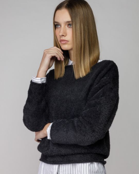 FEKETE NŐI BOLYHOS KÖTÖTT PULÓVER 2D25FW6532LS1101