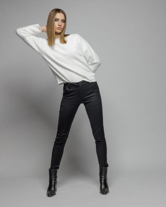 FEHÉR NŐI BOLYHOS KÖTÖTT PULÓVER 2D25FW6532LS1101