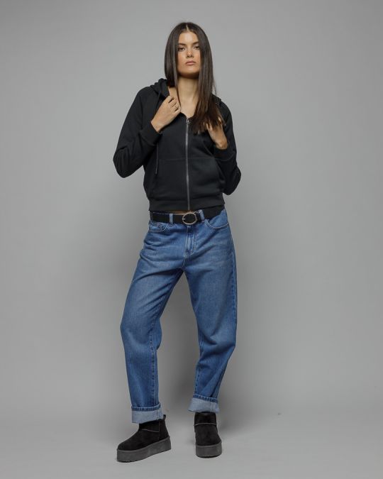 FEKETE NŐI KAPUCNIS CIPZÁRAS PULÓVER 2D25FW4588KA0705