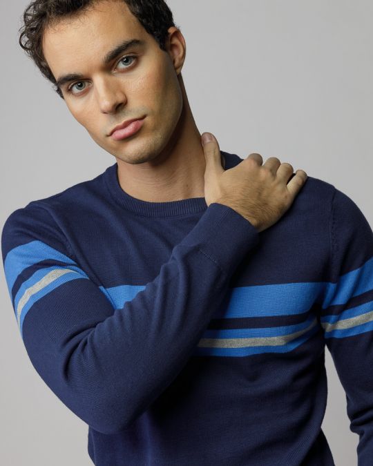 KÉK FÉRFI CSÍKOS KÖTÖTT PULÓVER 1D25FW6028LS1101