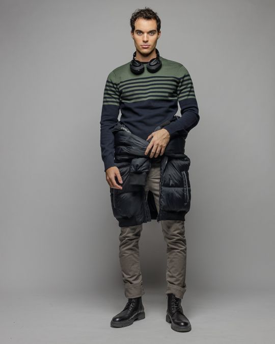 KHAKI FÉRFI CSÍKOS KÖTÖTT PULÓVER 1D25FW6028LS1101