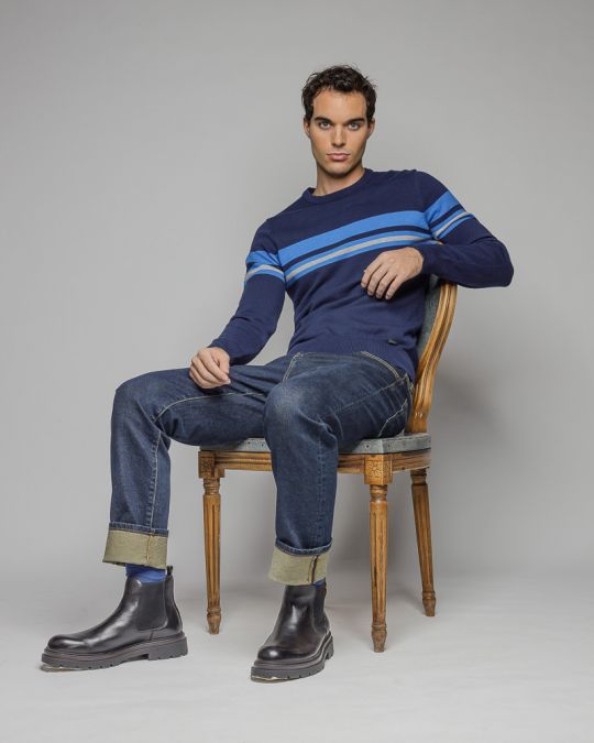 KÉK FÉRFI CSÍKOS KÖTÖTT PULÓVER 1D25FW6028LS1101