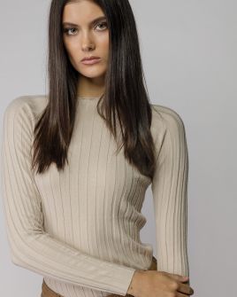 BEIGE WOMEN'S KNITTED SWEATER 2D25FW6544LS1101