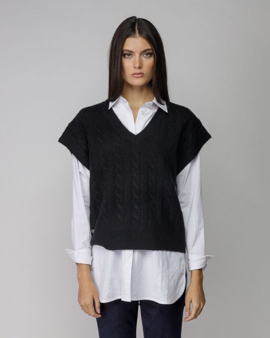 BLACK WOMEN'S KNITTED VEST 2D25FW6550SL1101
