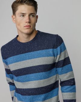 BLUE MEN'S STRIPED KNITTED SWEATER 1D25FW6034LS1101