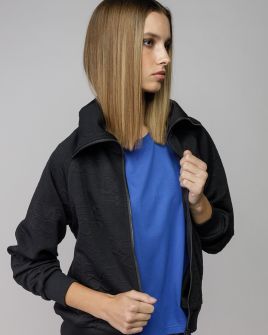 BLACK WOMEN'S ZIP JACQUARD SWEATER 2D25FW4597KA1201