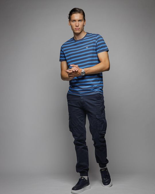 BLUE MEN'S STRIPED SHORT SLEEVE T-SHIRT 1D25FW4056SS0105