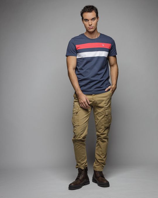 MULTICOLOR MEN'S STRIPED SHORT SLEEVE T-SHIRT 1D25FW4056SS0105