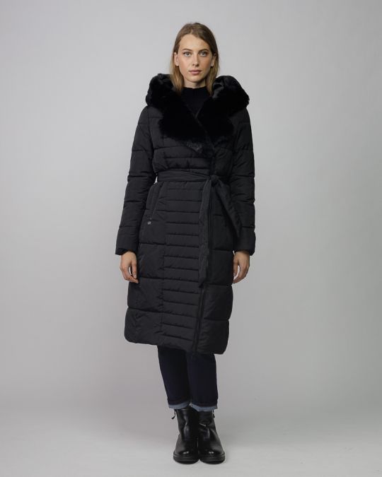 FEKETE NŐI SZŐRMÉS HOSSZÚ KABÁT 2D25FW3572KA1600