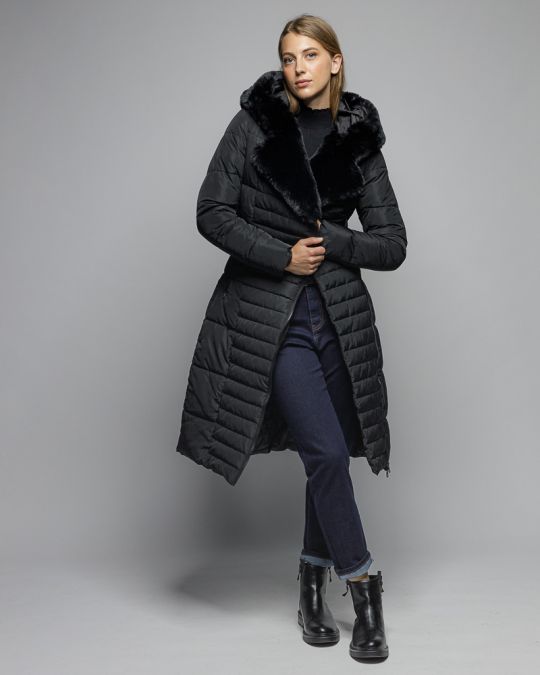 FEKETE NŐI SZŐRMÉS HOSSZÚ KABÁT 2D25FW3572KA1600