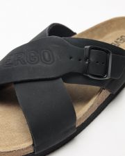 BLACK MEN'S LEATHER SLIDES - EVAN
