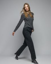 BLACK WOMEN'S STRIPED LONG SLEEVE T-SHIRT