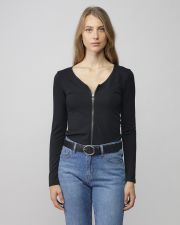 FEKETE NŐI HOSSZÚ UJJÚ CIPZÁRAS PÓLÓ