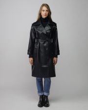BLACK WOMEN'S VEGAN LEATHER COAT