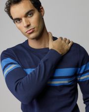 KÉK FÉRFI CSÍKOS KÖTÖTT PULÓVER